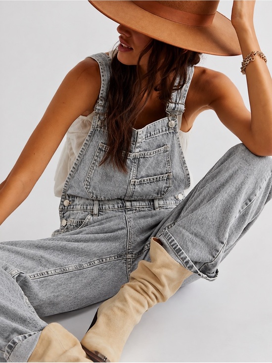 We The Free Denim - We The Free Ziggy Light Gray Denim Overalls Fall Winter Capsule Free People | S